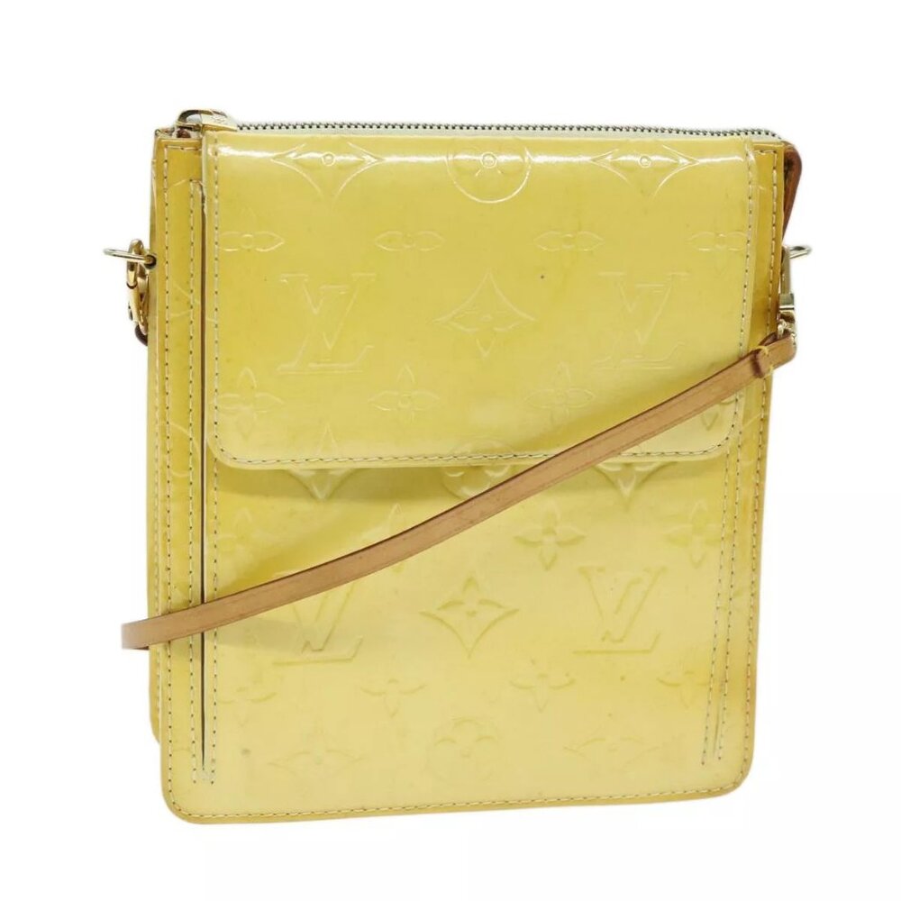 LOUIS VUITTON Monogram Vernis Motto Pouch Lime Yellow